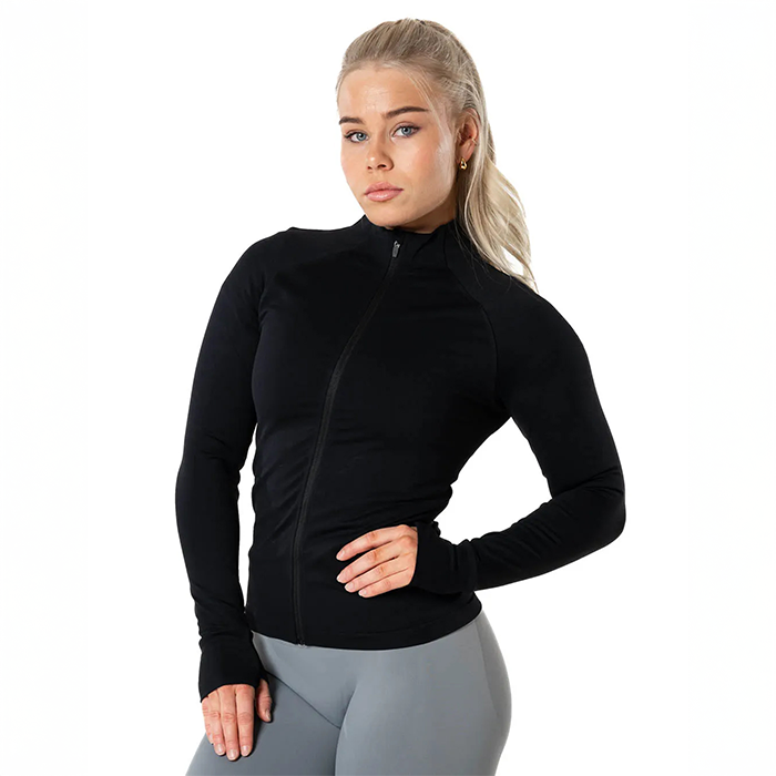 Aura Seamless Zip Långärmad Svart