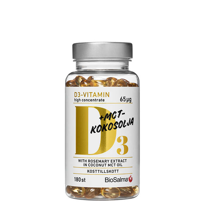 D3-vitamin 65µg i MCT-kokosolja 180 kapslar
